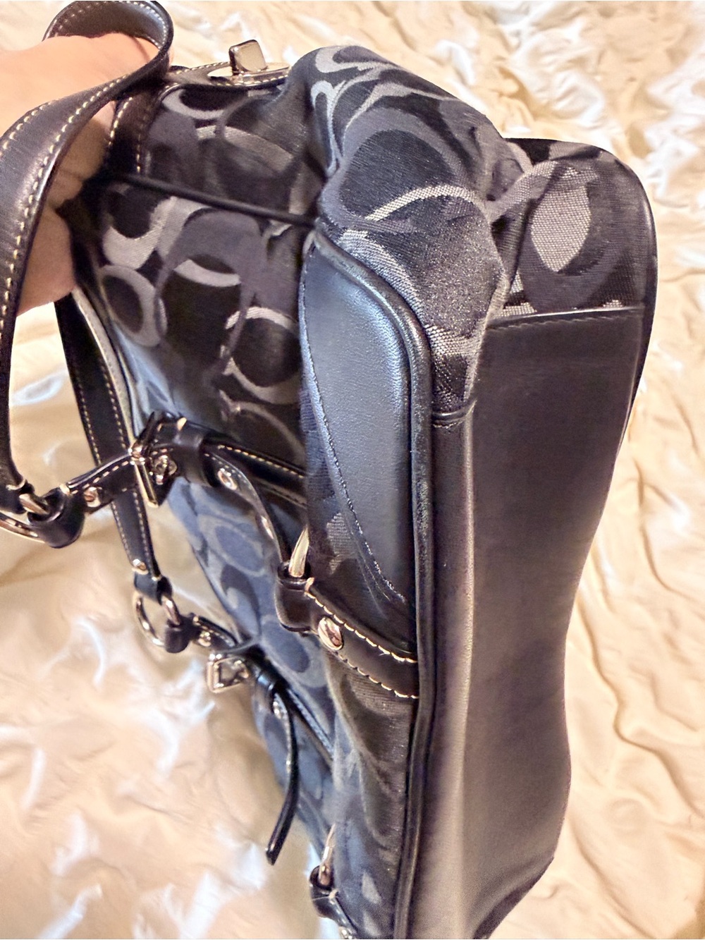 Coach Black & Gray Signature Canvas Shoulder Bag - Picture 6 of 16